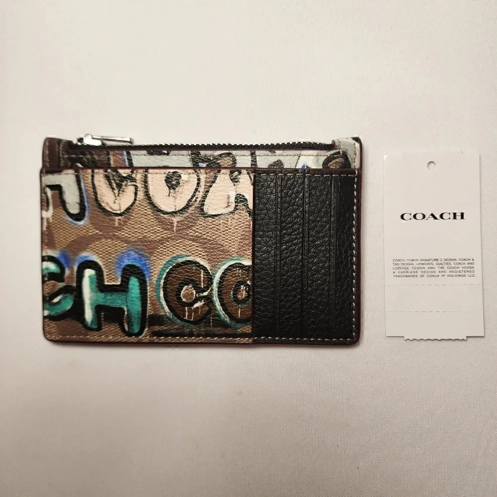 NWT CM158 Coach X Mint + Serf Zip Card Case Graffiti Signature Canvas